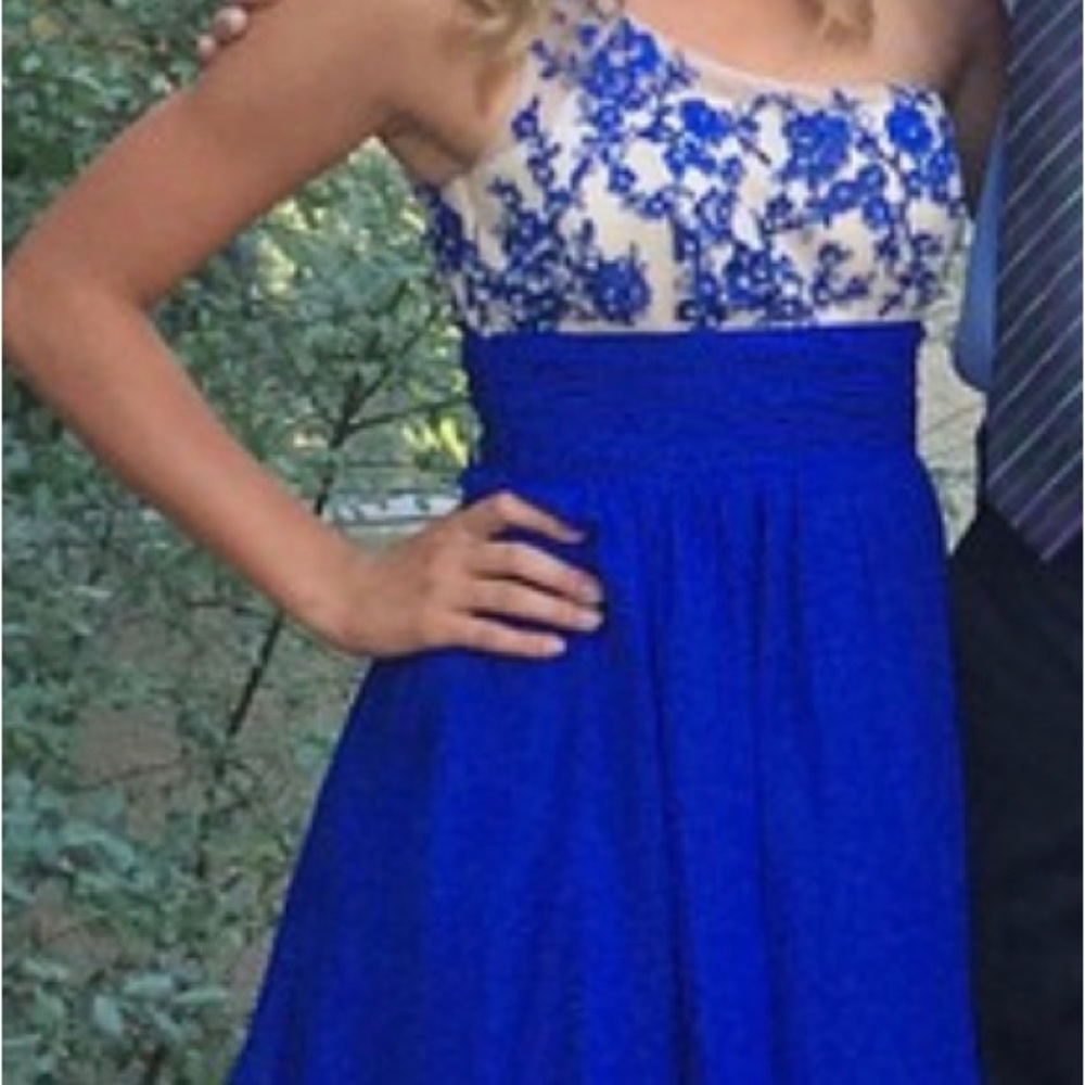 royal blue floral mini dress